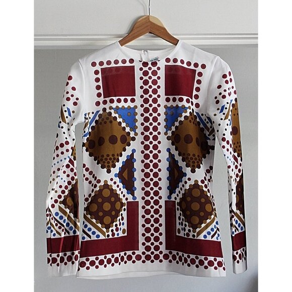 Vintage 1970s Virginia Slims-style Retro Patterned Long Sleeve Top, Large - Picture 11 of 11